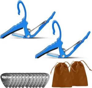 5 Core Guitar Capo Pair 6 String Aluminum Metal Capo for Acoustic and Electric Guitars Ukulele Mandolin Banjo Instrument Accessories w 12 Celluloid Picks & 2 Carry Pouch