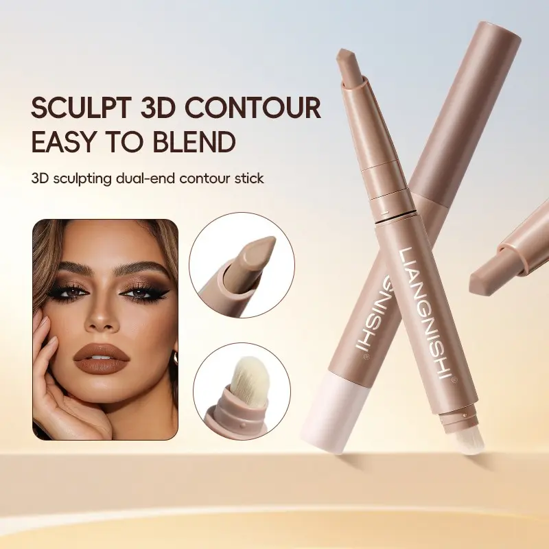 Dual-Ended Contouring Stick with Brush, Natural Glowy Highlighter Concealer, Bronzer, Defines Eyelids, Shapes Hairline, Perfect for Makeup Enthusiasts