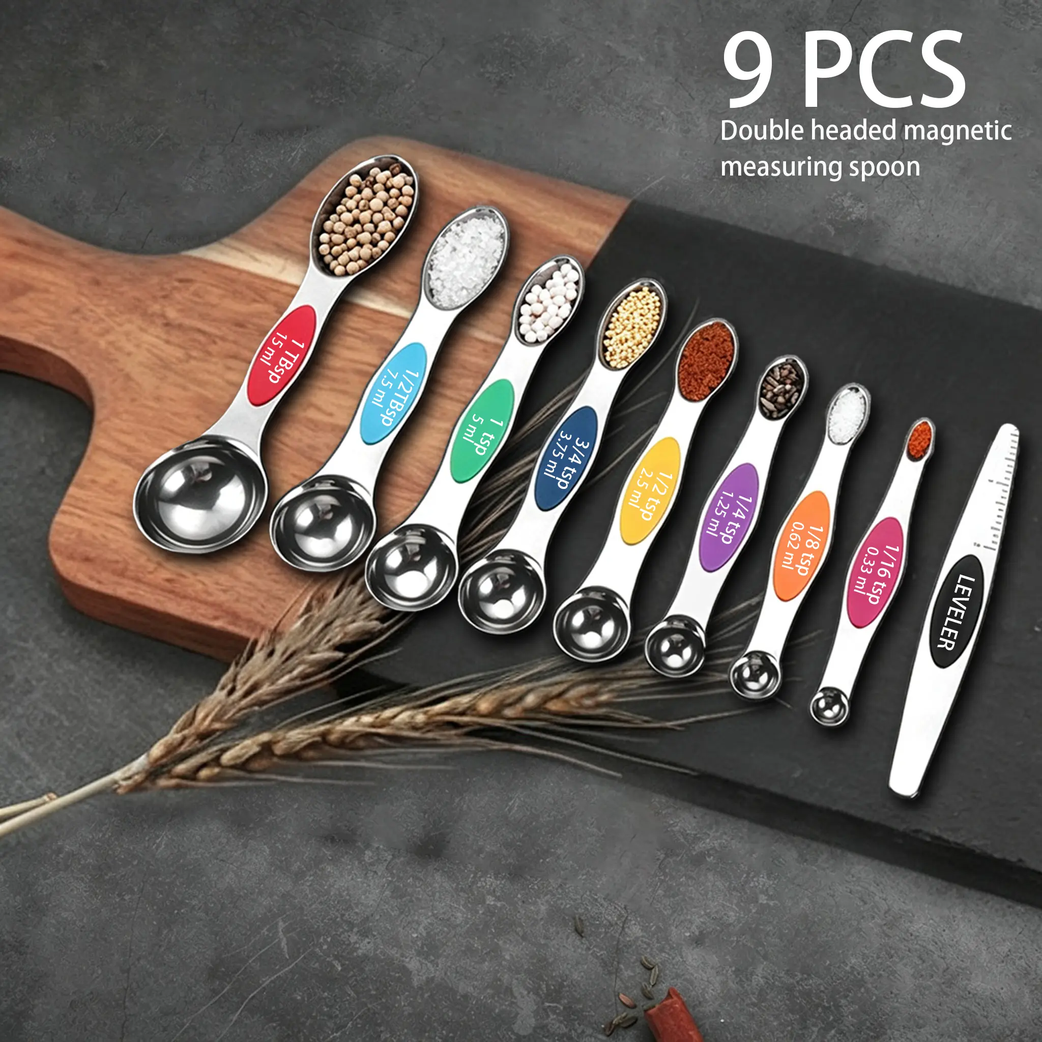 Colorful magnetic double headed spoon set tableware stackable protein powder spoon flour spoon coffee spoon for K cups and coffee boxes as well as spice spoons and kitchen utensils for baking