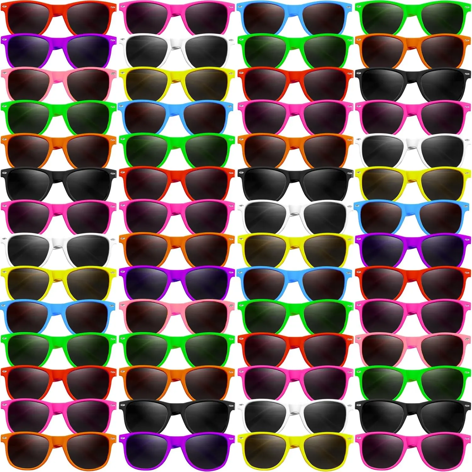 50 Pack 10 Color Neon Sunglasses Party Favors Bulk,80’s Retro Style Perfect Colorful Novelty Sun glasses Set for Birthday Party Supplies,Beach,Pool Party Favors,Goody Bag Favors for Kids Adults