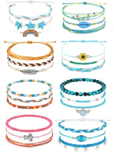 Kakonia Pack of 24 Ankle Bracelets Women's Beach String Beads Bracelets Women Adjustable Women Anklet Boho Holiday Surfer Bracelets Set Handmade Rope Summer Bracelets Foot Jewellery
