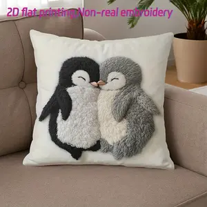 Cute Penguin Pillow Cover Set, 3D Embroidery Style, Cozy Living Room Decor, Soft Textile Material, Perfect for Home Decoration