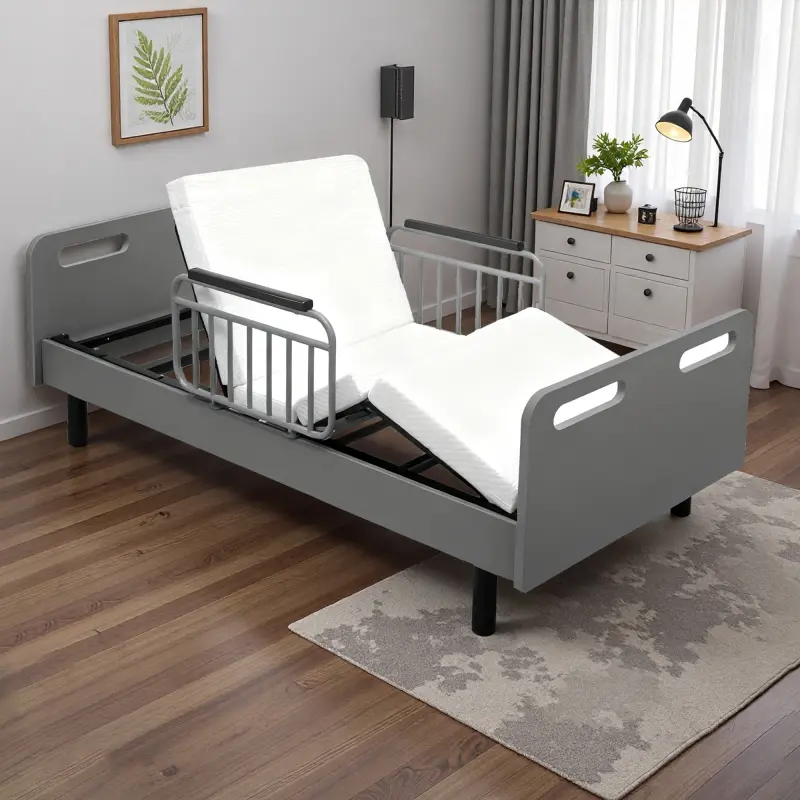 Electric Adjustable Hospital Bed for Home Use with Wired Remote Control, Memory Foam Folding Mattress & Safety Side Rails, Home Healthcare Support