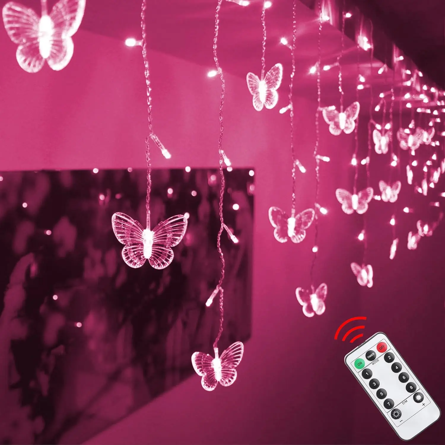 Butterfly Curtain Lights, 4.9ft 48 LED USB Window Fairy Lights 10 Butterflies 8 Modes Firefly Twinkle Timer String Lights with Remote for Room Bedroom Wall Ceiling Party Wedding Christmas