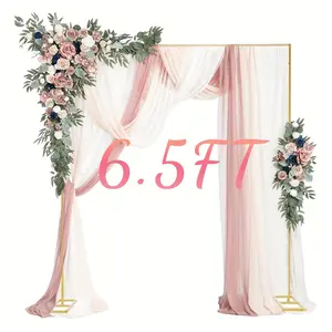 6.5FT Square Wedding Arch Backdrop Stand, Gold Metal Balloon Arch Frame Portable Sturdy Design for Wedding Birthday Banquet Photo Booth Easy Assembly Reusable Party Decor