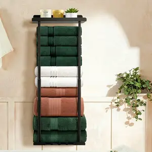 Hommtina Black Wall Towel Rack 30.5x11.8 Inches Large Capacity Rust-Proof Metal Towel Holder for Bathroom Spa Sauna Salon Apartment Laundry Area