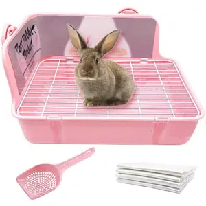 Bunny Litter Box with Grate,  Corner Litter Pan, Pet Toilet Potty Trainer with Scoop & Disposable Liner for Guinea Pig Ferrets Chinchilla