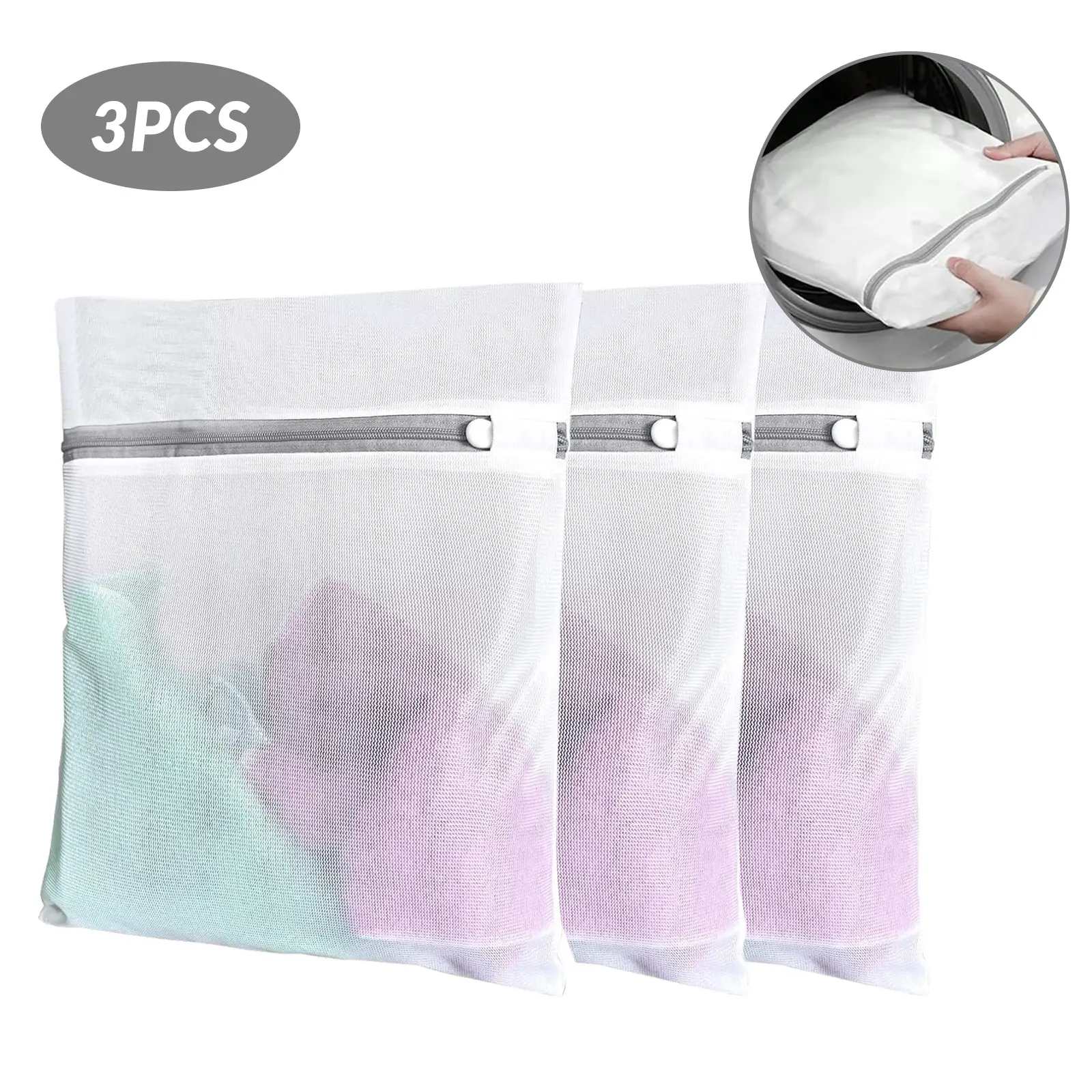 3Pcs Jumbo Breathable Mesh Resealable Washing Bags Set - Zippered Net Laundry Products, Home Laundry Room Accessories with Water Permeability for Protecting Delicate Clothes & Fabric