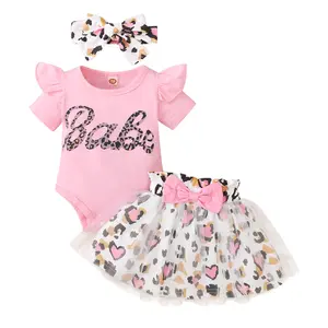 Baby Girls Romper and Leopard Mesh Dress Sets Baby Clothing#springtok