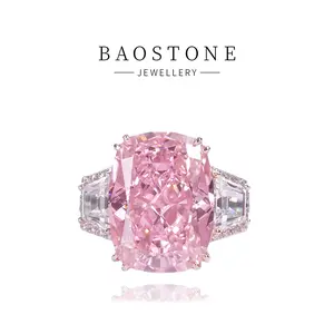 BAOSTONE Lab Created Artificial Gemstone 925 Silver Ring-Pink Of Heart-#J230