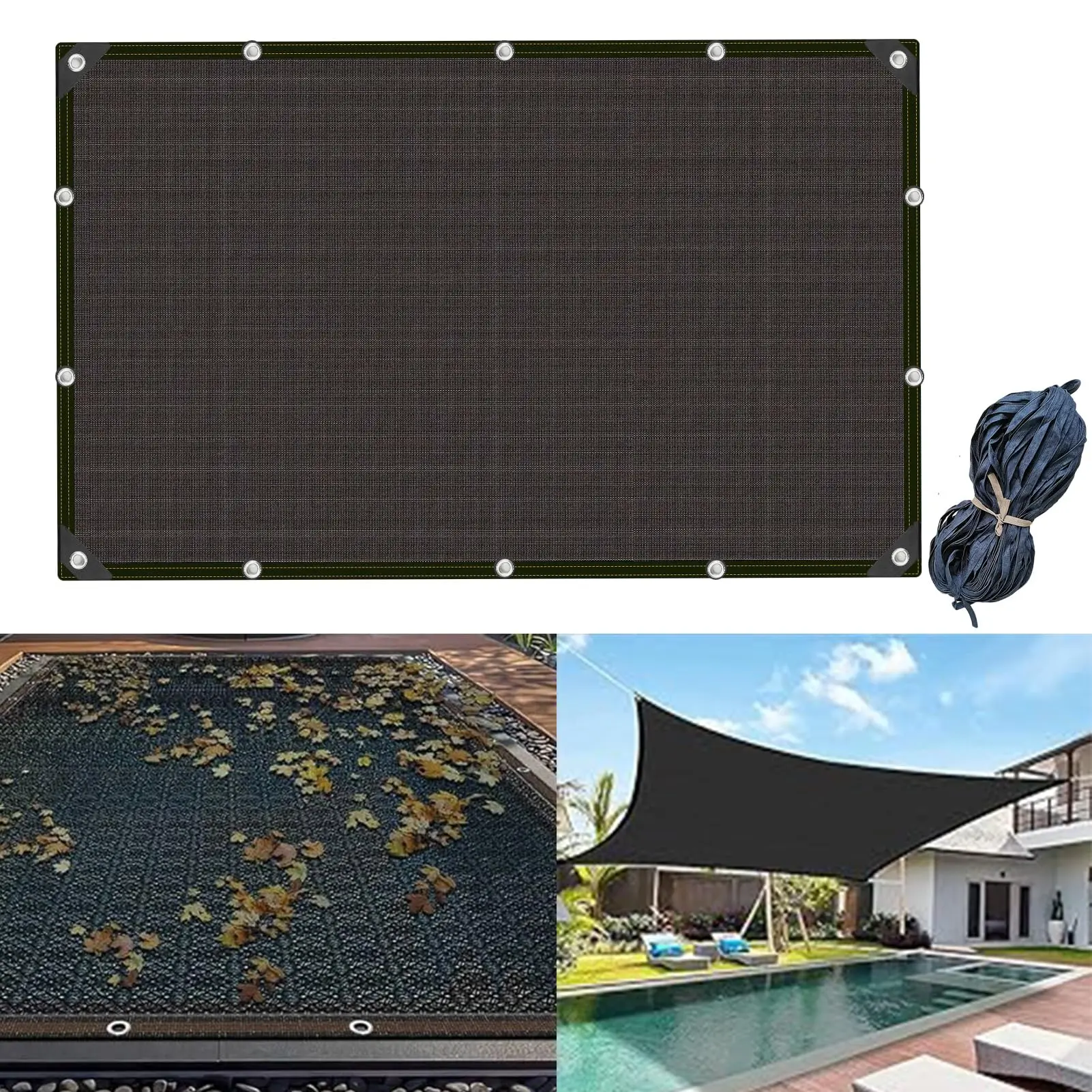 "Pool Cover Black Plastic - Block Leaves, Dirt & UV Rays! Heavy Duty Rectangle Mesh for Inground/Above Ground Pools