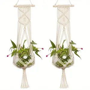 2pcs 27.56inch Long Bohemian Style Macrame Plant Hanger Rope Indoor Outdoor Hanging Flower Pots Cotton Rope Plant Flower Holder Elegant for Home, Patio, Garden Decorations