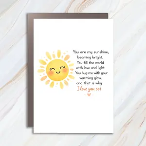 Mother's Day Greeting Card, You Are My Sunshine, Cute Sun Card for Mom MC110