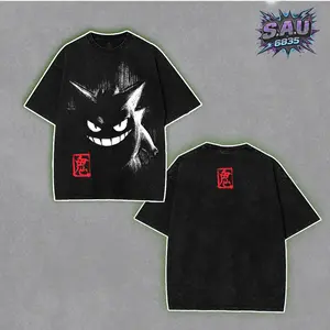 Shadow Phantom Retro Shirt - Urban Streetwear Washed Boxy-fit Tee, Mischievous Purple Monster Aesthetic Graphic Comic Tops, Soft Cotton Casual Seamless Apparel, Gift for Manga Fans Menswear
