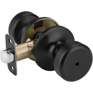 Black Privacy Door Knobs with Lock, Interior Privacy Door Handles for Bathroom & Bedroom, Matte Black, 1 Pack