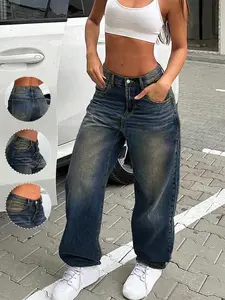 Plus Size Women's Slimming Fitted Denim Jeans, Street Style Versatile Pants, Comfortable and Stylish, Perfect for Casual Wear