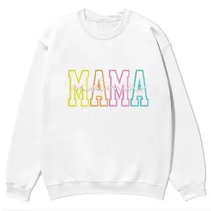 Mom Letter Simple Embroidery Long Sleeve Top Sweatshirt Thick Soft Fabric Fashion Daily Match Unisex Crewneck Pullover