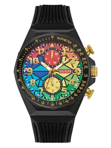 GUESS Unisex Rainbow Mosaic and Black Silicone Chronograph Watch