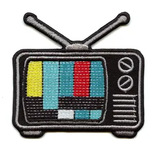 Static Retro TV Off Patch Old School Television Embroidered Iron On
