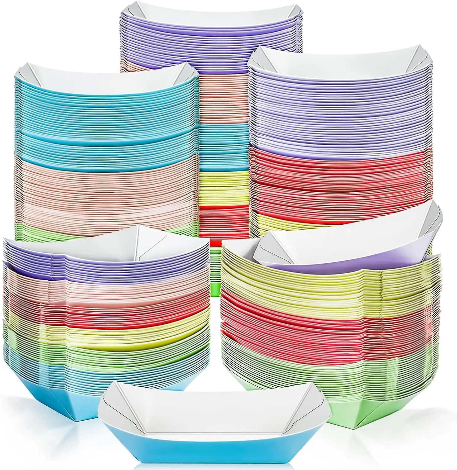 180-Count Colorful Sturdy Disposable Paper Boat Trays Bulk Pack, 0.5Lb 5"x3.5"x1.5" Oilproof Disposable Plates Set for Wedding Snacks, Festive Party Plates & Taco BBQ Sauce Serving