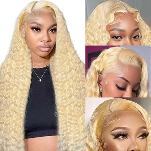 Hotlove 613 Blonde Deep Wave Wig Human Hair 13x6 HD Lace Front Wig Transparent Lace Frontal Wig Pre Plucked With Baby Hair 12A Brazilian Virgin Human Hair Wigs For Women Beginner Friendly Soft Full Curly 613 Lace Front Wigs Human Hair