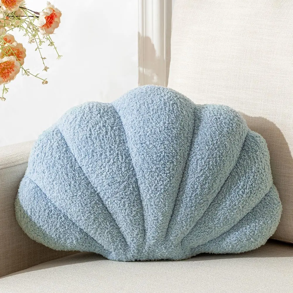 Shell-Shaped Soft Plush Decorative Throw Pillow, Blue Seashell Design, 13x10 in for Bed, Couch Decoration (Home & Party Supplies, Gift Option)