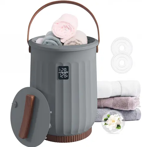 White Deluxe Portable Towel Warmer Bucket - Bathroom Gadgets, 4 Heating Modes, Self-Closing, Adjustable, Lightweight, Modern Digital Display, 5.28gal/20L, Warms Towels & Clothes, Auto Shut-Off, Durable, Ideal Bathroom Gift