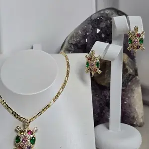 Turtle Set Multicolor High Quality 14K Gold Plated Necklace & Earrings Jewelry Set with Vibrant Gemstones