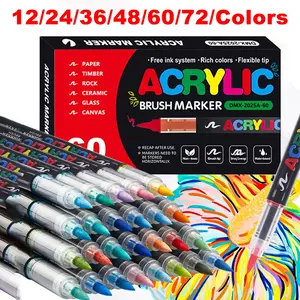 Customizing my shoes/phone case 12/24/36/72 Colors Acrylic Markers Brush Pens for Fabric Rock Painting Pen Stone Ceramic Glass Wood DIY Card Making Art Supplies Customizing my shoes/phone case