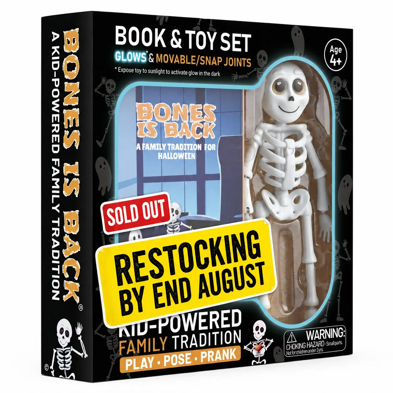 Bones Is Back, Interactive Halloween Book & Glow in the Dark Skeleton Toy Set (Ages 4 to 12)
