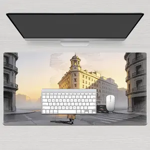 Premium City Street At Sunrise With Man Walking Illustration High Quality Mouse Pad Modern Office Gaming Comfort Experience Non Slip Durable For Daily Work And Play  40*80 Size.