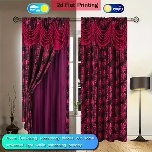 2 pieces of red European retro pattern printed curtains, suitable for home and office decoration - multifunctional, filter, pole bag hanging, hand washable or machine washable, fashionable design, suitable for bedroom or living room, living room curtains