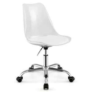 COSTWAY - Armless Rolling Office Chair with Swivel Seat and PU Leather Cushion-Clear