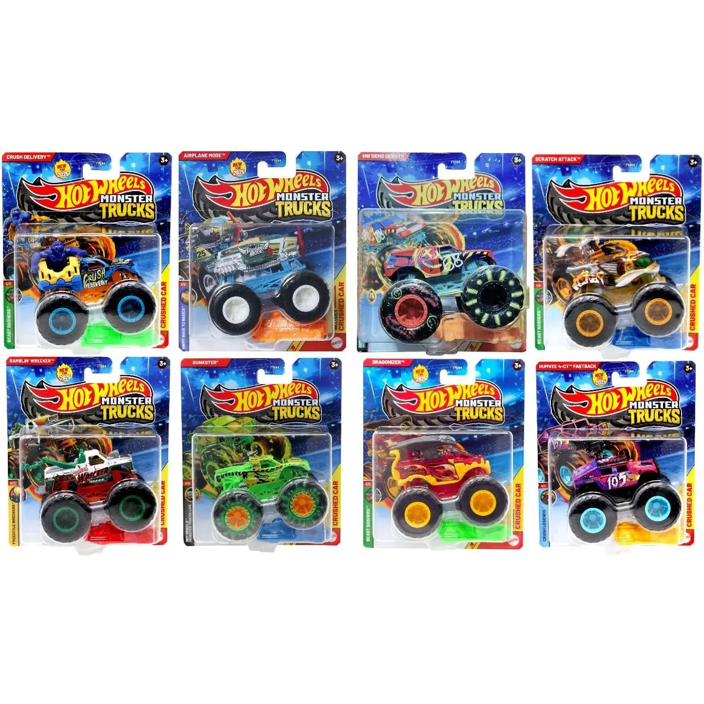 Hot Wheels Monster Trucks, FYJ44-993G Bundle, Die-Cast Vehicles with Oversized Wheels, Ages 3+