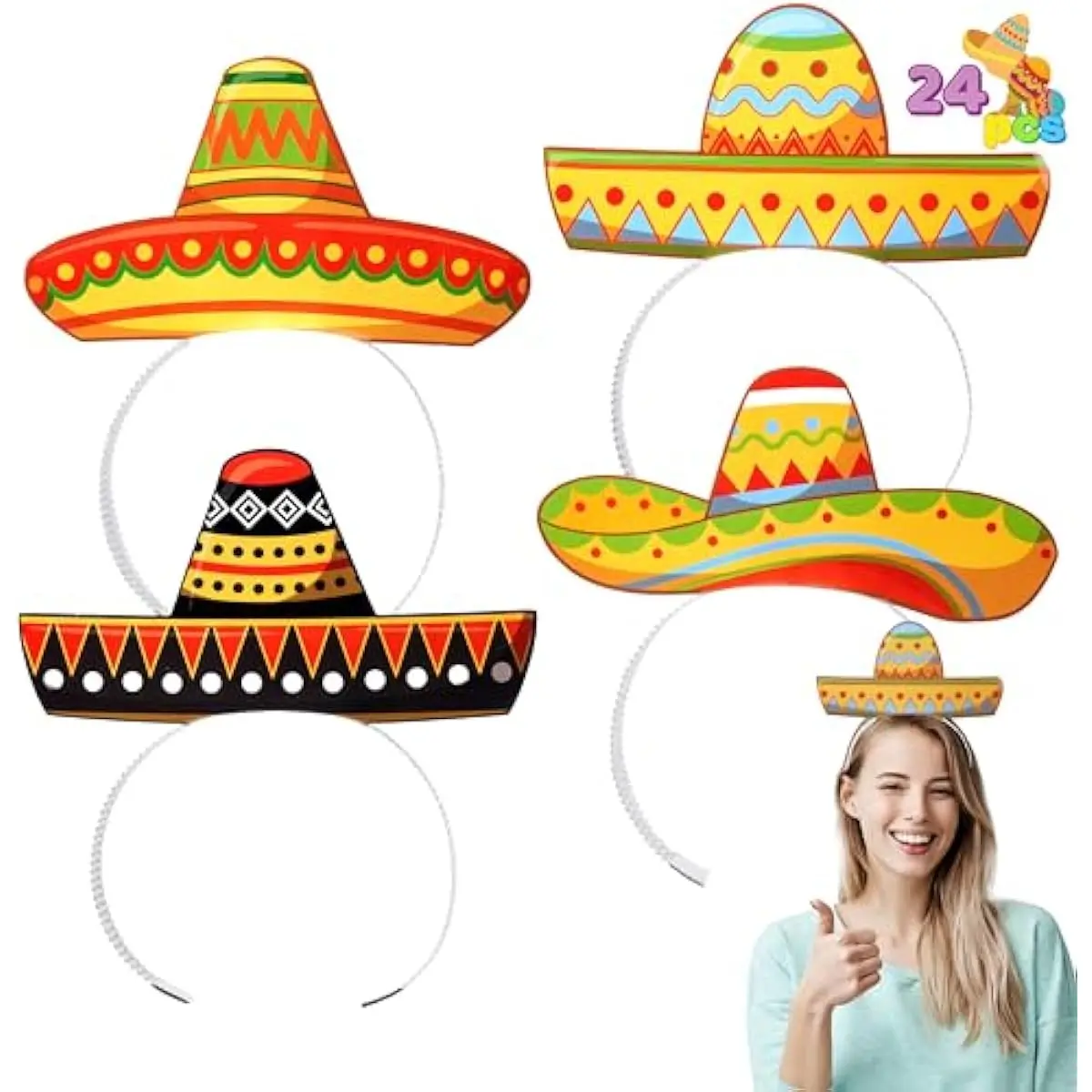 24 Pcs Cinco de Mayo Sombrero Headbands for Mexican Themed Fiesta Party, Party Supplies Decorations for Fun Fiesta Hat Party Supplies, Luau Event Photo Props