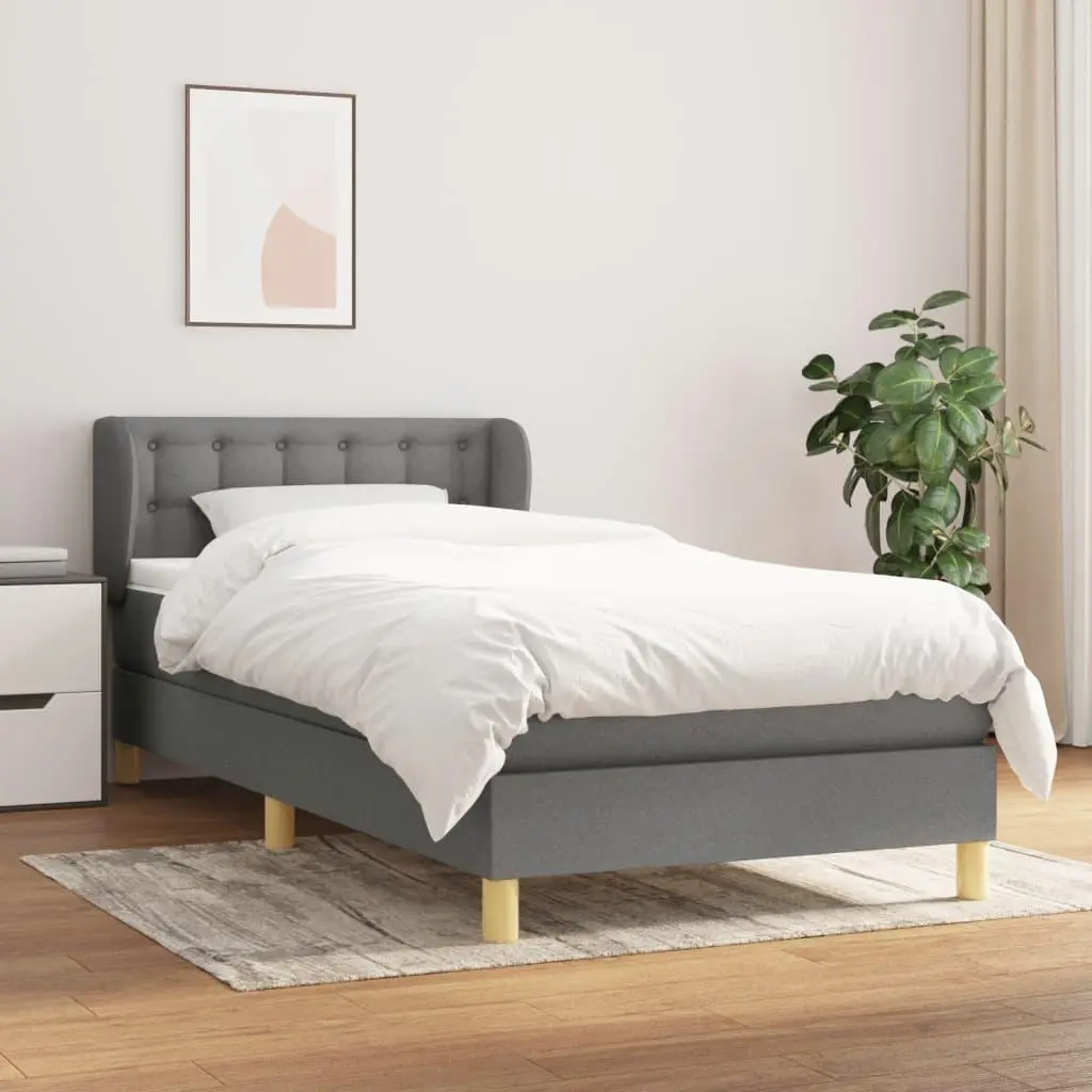 Box Spring Bed with Mattress Dark Gray Twin Fabric