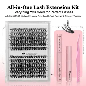 DIY Lash Clusters Kit, 240 Pcs Eyelashes Clusters Extensions Kit 8-16mm Individual Lashes D Curl Mixed False Eyelashes, Eyelash Set, with Bond&Eyelash TweezersRemover