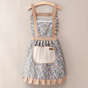 Floral Lace Princess Cute Ruffle Apron with Towel Pocket, Perfect for Kitchen & Bathroom Use, Stylish Design for Home Cleaning Tasks