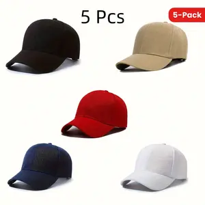 5-Pack Value Deal: Unisex Adjustable Baseball Caps - Breathable 100% Polyester, Casual Style, Year-Round Sports Sun Hats (Non-Stretch Fabric, One Size Fits Most)