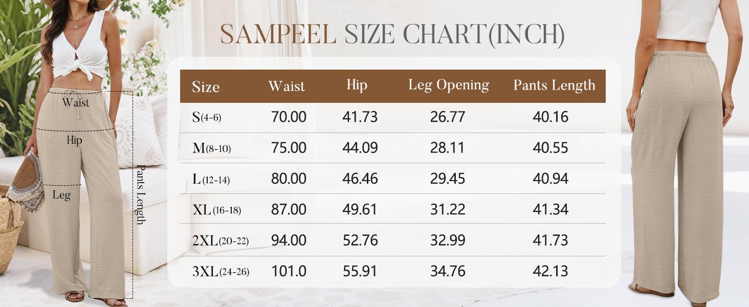Wiholl Wide Leg Pants for Women Flowy Palazzo Drawstring Elastic Waist Trousers with Pockets Summer Beach Vacation Clothes