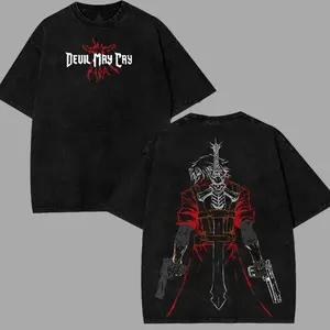Devil May Cry Dante son of sparda hot Anime Manga game Vintage Cotton 2 sided Washed Tshirt Streetwear graphic tee WVQ