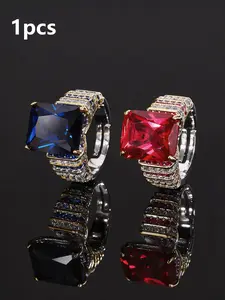 8ct Radiant Ring, Artificial Gemstones, Blue, Rectangular Full Diamond Luxe Ring, Adjustable Engagement Wedding Ring, Elegant Gift Box Included