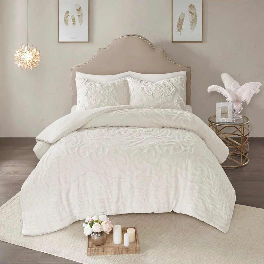 Cotton Chenille Comforter Set, 2-Piece, Off-White, Twin/Twin XL – Soft Textured Bedding with Pillow Sham, Down Alternative, All-Season Cozy Layer for Bedroom, Guest Room, Dorm, Machine Washable