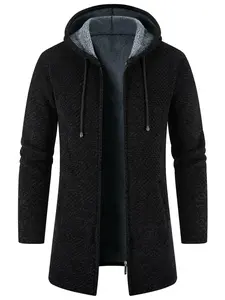 Men's Solid Zip Up Drawstring Hooded Coat, Thermal Lined Jacket, Regular Fit Casual Long Sleeve Pocket Thermal Lined Outerwear for Fall & Winter, Men's Clothes for Daily Wear