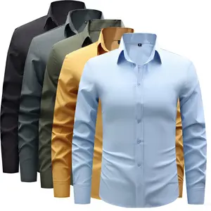 Men’s solid-color trendy turn-down collar shirt, long-sleeve button-up top, suitable for outdoor travel, business trips, and parties — spring/summer