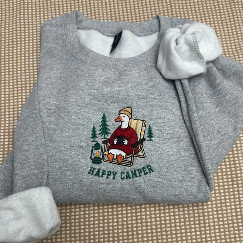Happy camper camping goose embroidered sweatshirt / camping embroidered sweatshirt