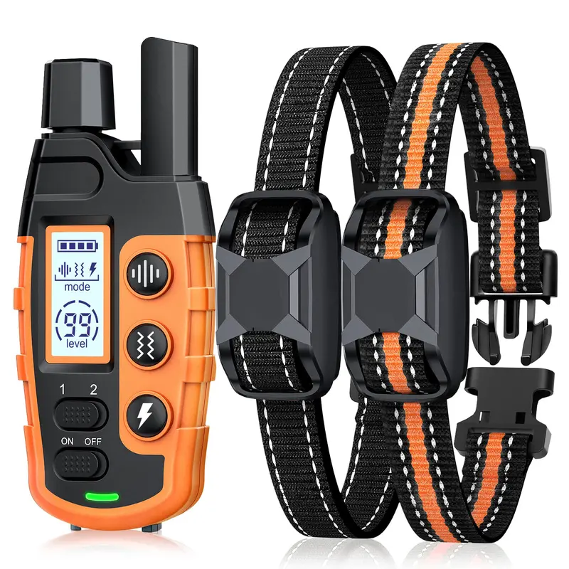 Electronic Dog Training Collars with Remote (1/2 Collars, 3300ft Range) - Adjustable Strap, 1-8 Rechargeable Beep/1-16 Vibration/1-99 Static Shock Modes, Waterproof Nylon Strap, Behavior Correction for Obedience Training of 5-150lbs Small-Large Dogs