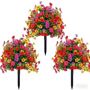 3-Pack Artificial Flowers for Outdoor Indoor Decor, Artificial Mixed Flower, Plastic Daisy with Eucalyptus Leaves, Fake Greenery for Porch Courtyard Balcony