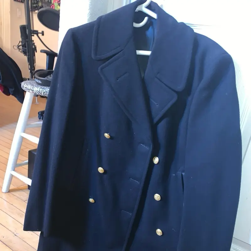 Men's United States Coast Guard Academy Peacoat Vintage Navy Blue Jacket with Brass Buttons