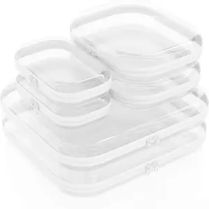 Organizer Storage Box 3Pcs/Set, Hard Zipper Case Toy Storage Bins Travel Organizer Waterproof Transparent Case Pencil Case Toiletry Pouch Cosmetic Bag White,Large Capacity,Portable & Versatile Organizer capson display crayon boxes wardrobe rack